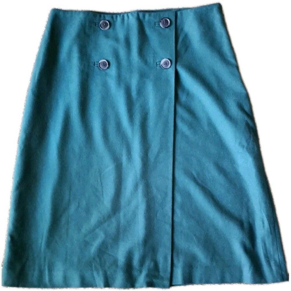 Pure Collection Wool Blend A Line Midi Skirt Size 14/16 Emerald Green Faux Wrap